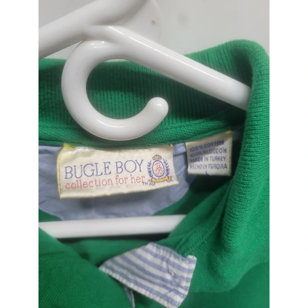 Bugle Boy Vintage Green Short Sleeve Pique Polo Shirt Embroidered Logo Mens L